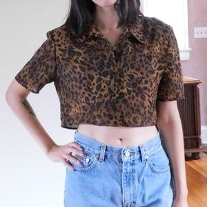 90s sheer croppped button up shirt
